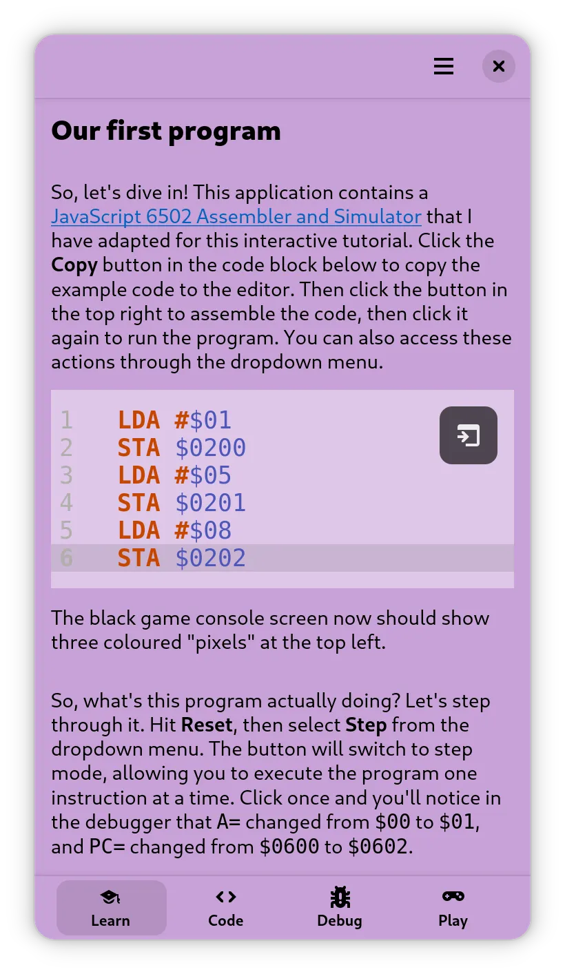 Install Learn 6502 Assembly on Linux | Flathub