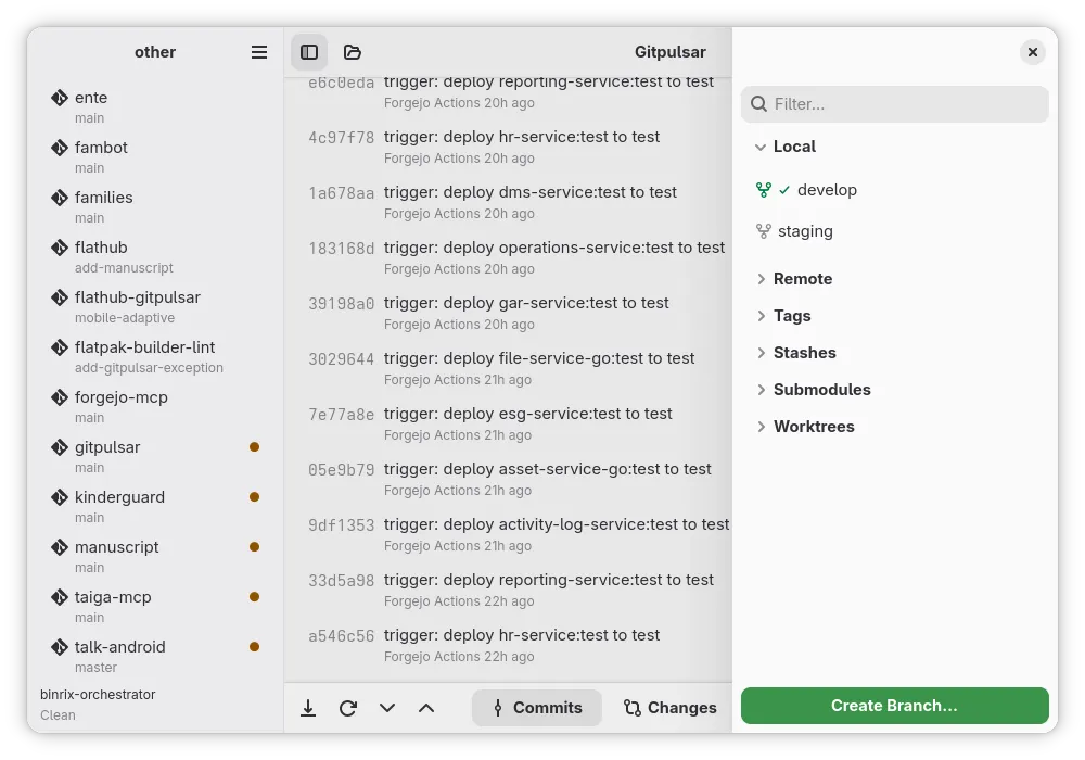 Commit history with branches and tags