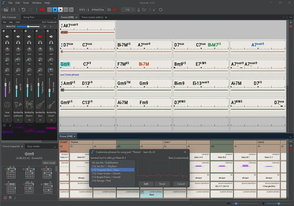 The main window with a sample song
