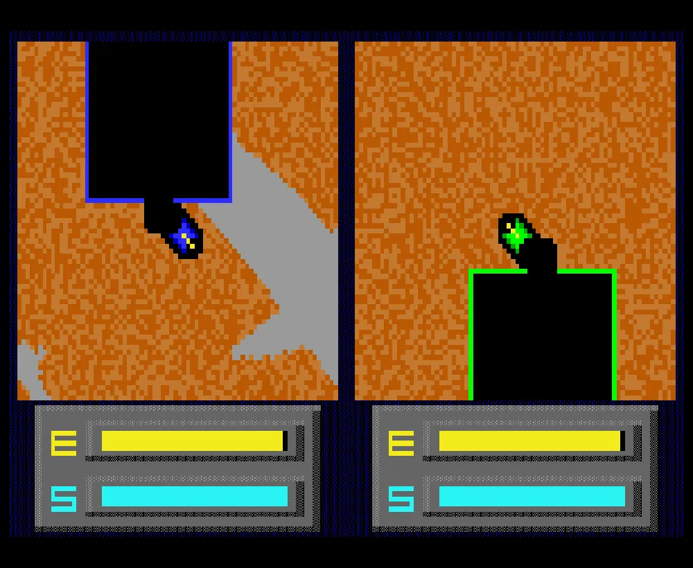 Split screen: two tanks in the underground world