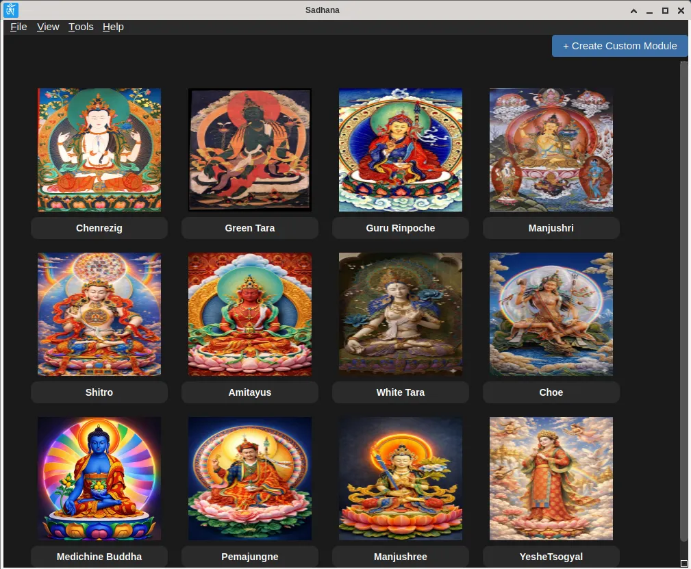 Main grid view with deity modules