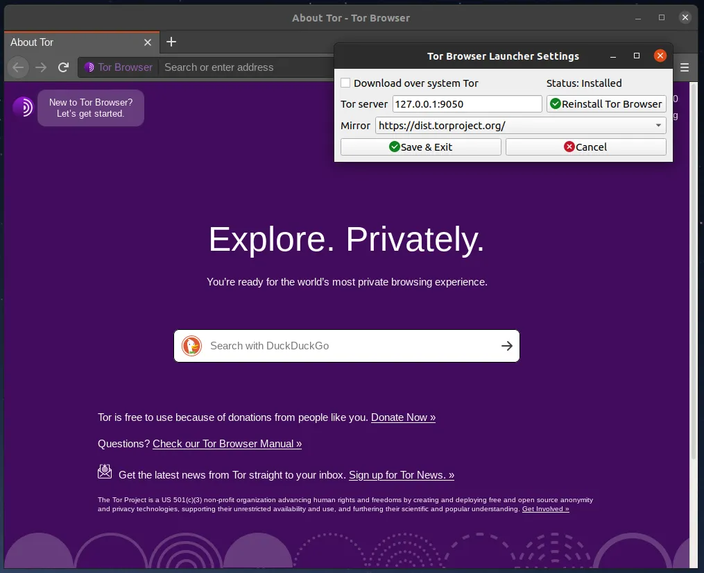 Window to change Tor Browser Launcher settings