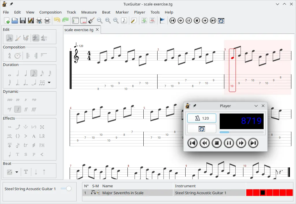 Tablature editor main window