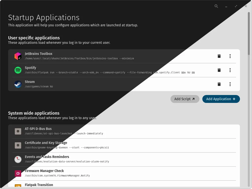 State when application loads, previewed in both light and dark modes