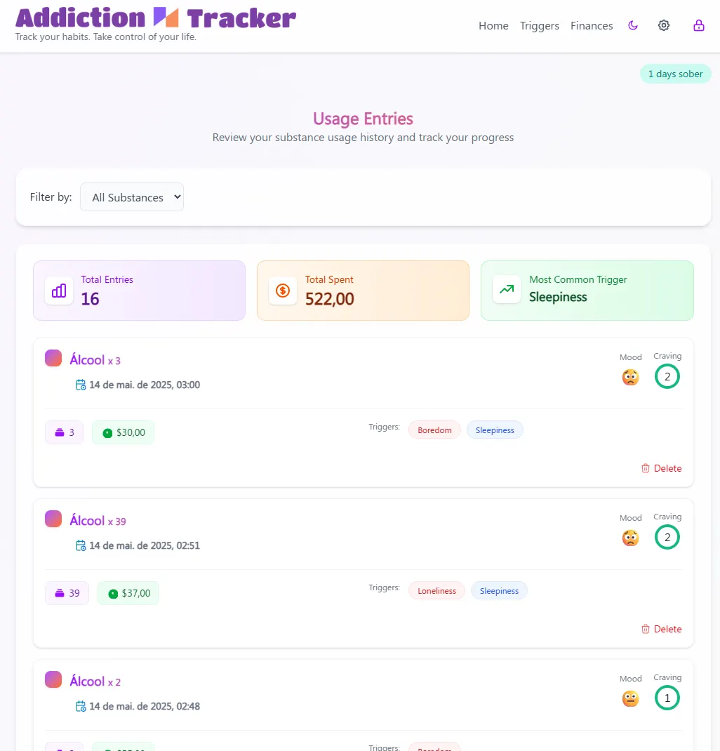 Track your substance usage and habits