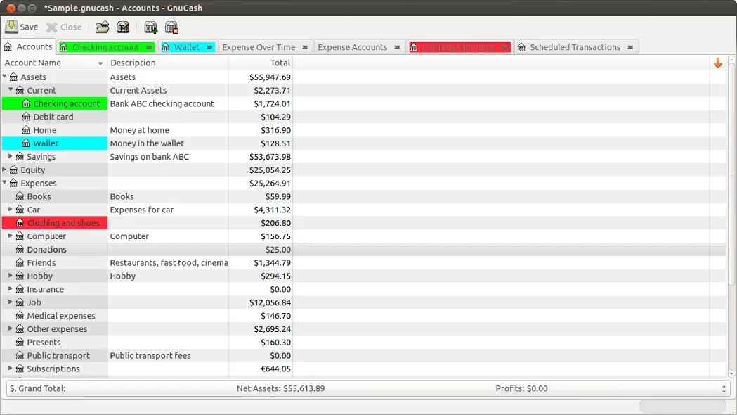 The account overview page is the starting point for managing your finances