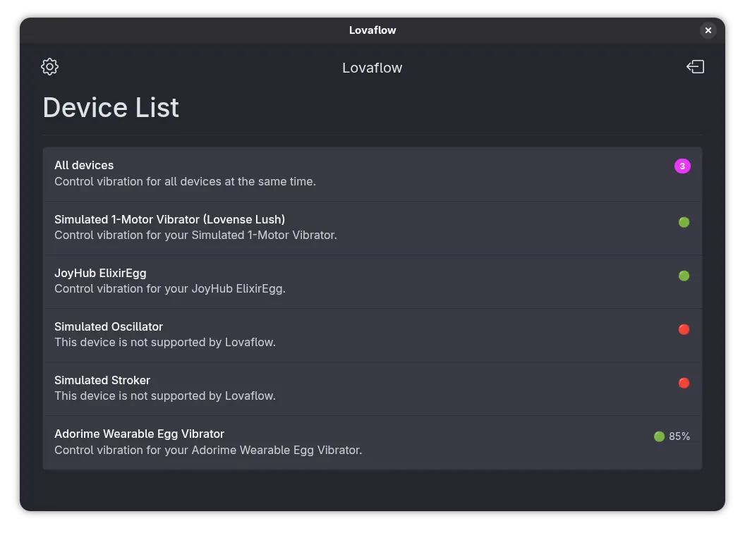 The app device list selection