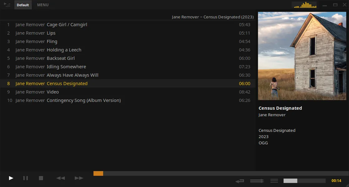 Main player layout with track list and album art