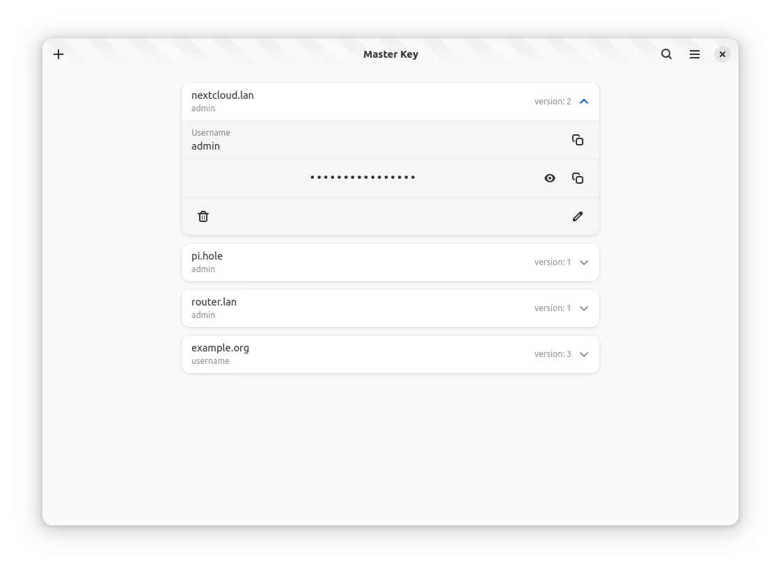 Password management page