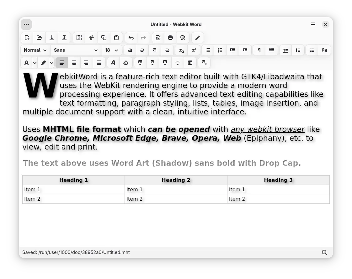 WebkitWord main editor interface