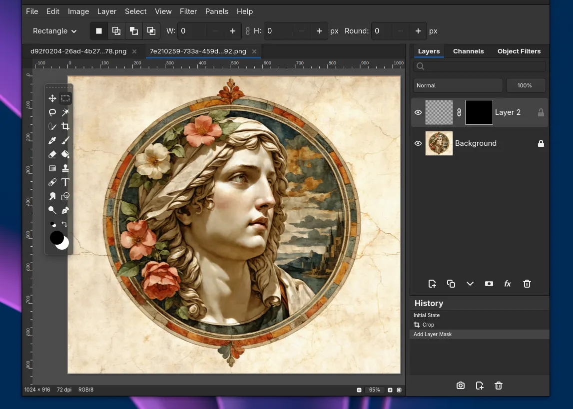 Editing an art nouveau portrait with layers panel