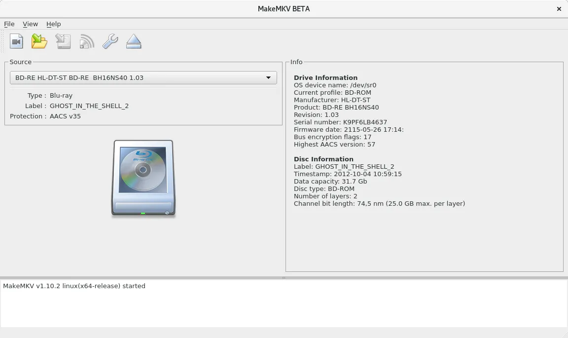 The makemkv main window