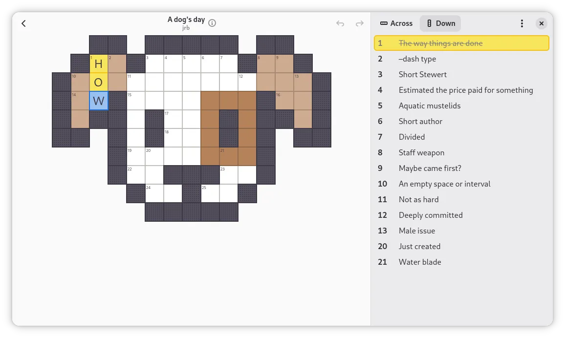 A crossword in the shape of a dog's face