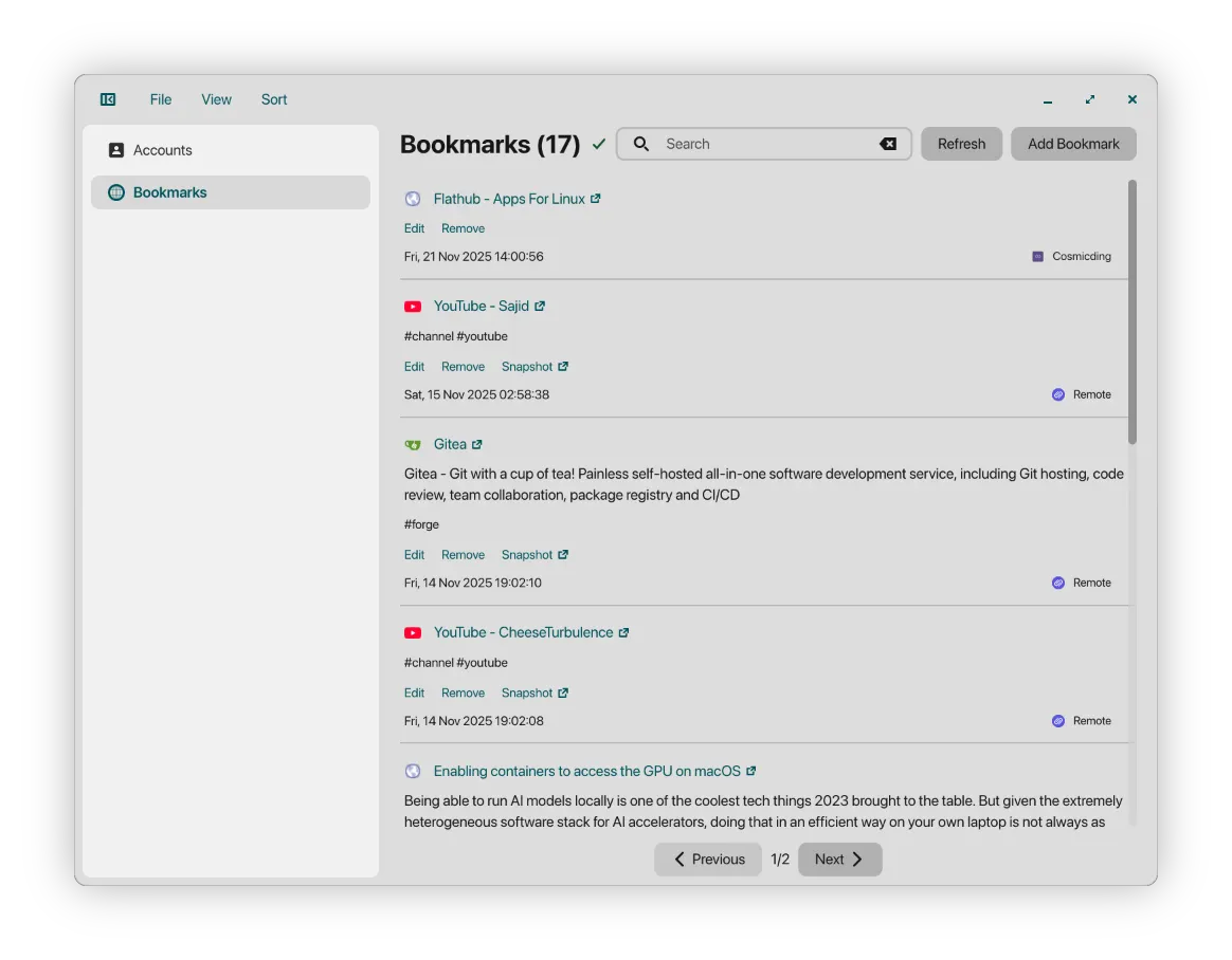 Bookmarks View