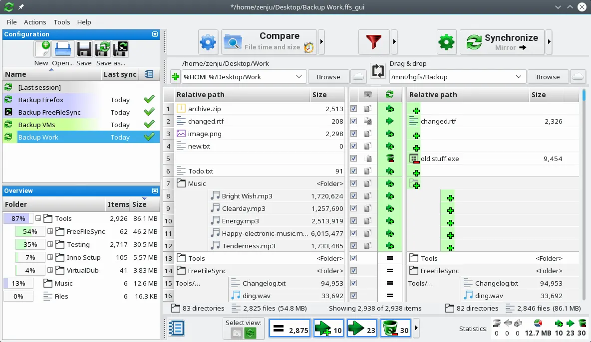Manual synchronization of two folders