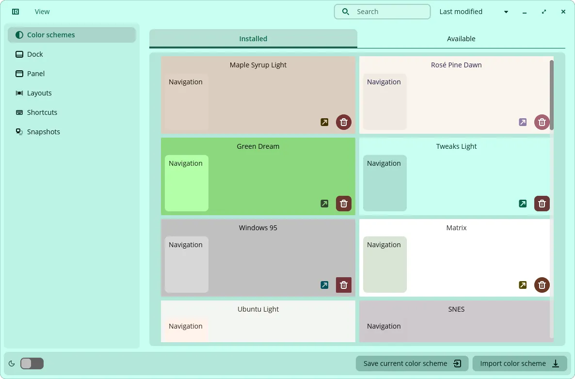 Color schemes page with light mode