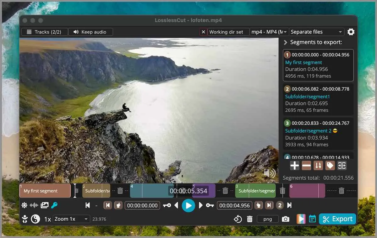 A screenshot of the main window of LosslessCut