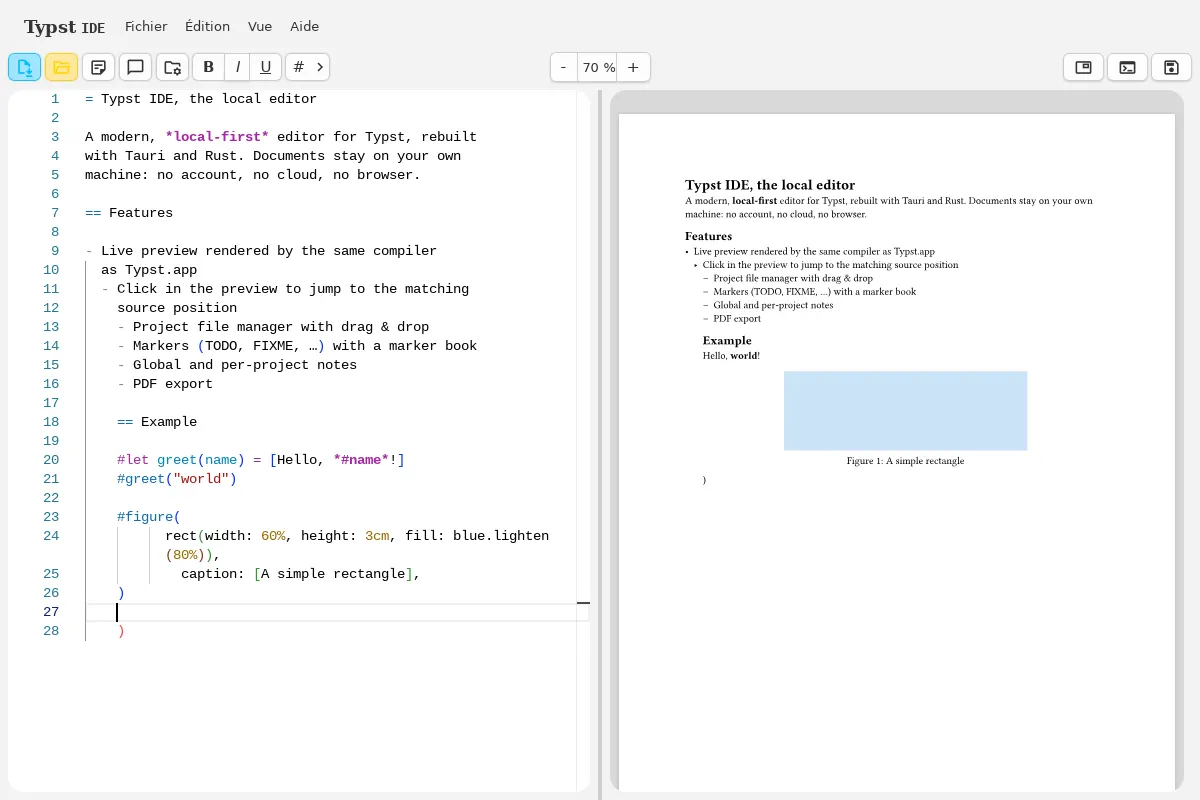 Editing a Typst document with the live preview