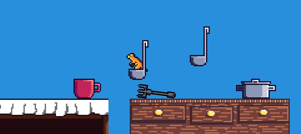 Dinonuggy surrounded by kitchen utensils