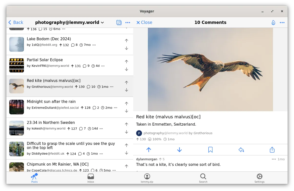 Browsing a community in two column mode