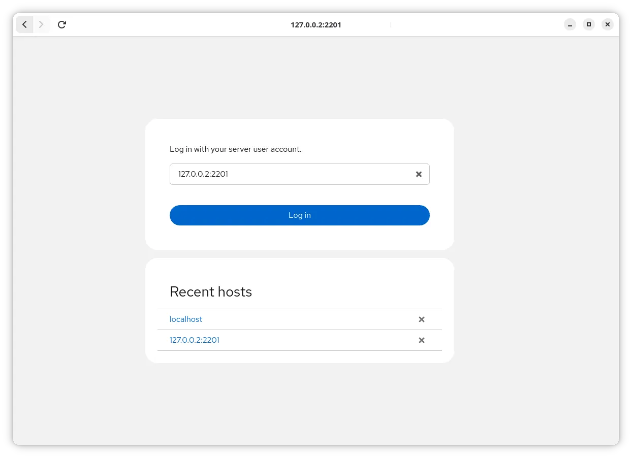 Cockpit Client login screen