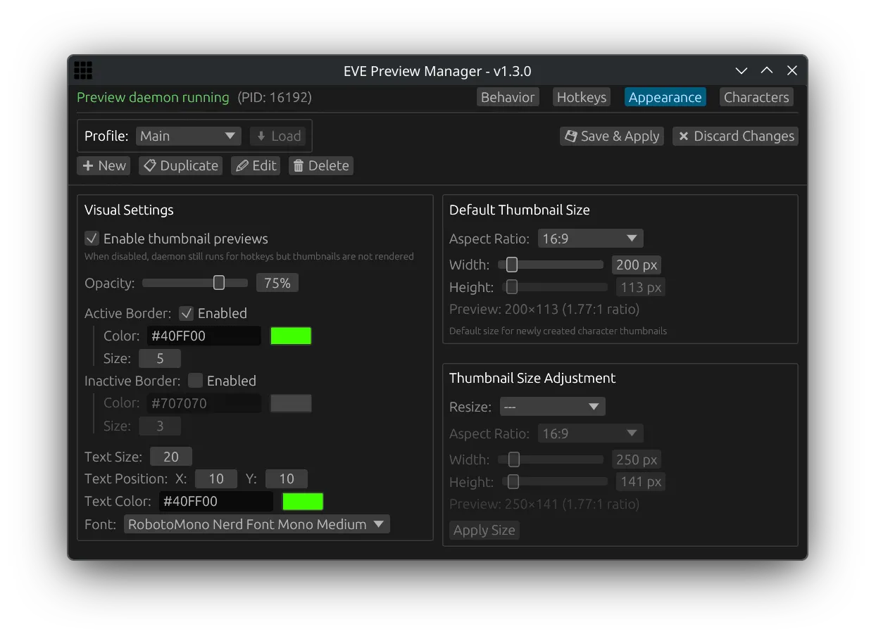 Appearance settings