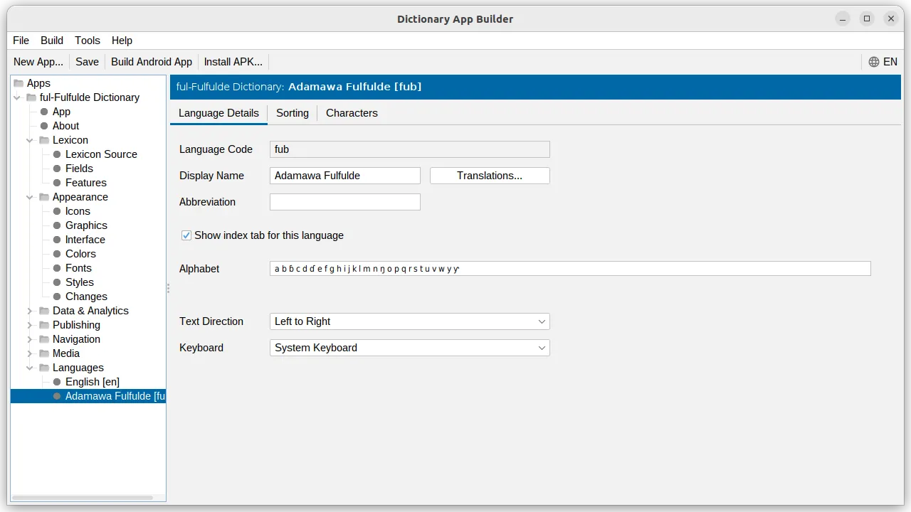 Language Definition Settings