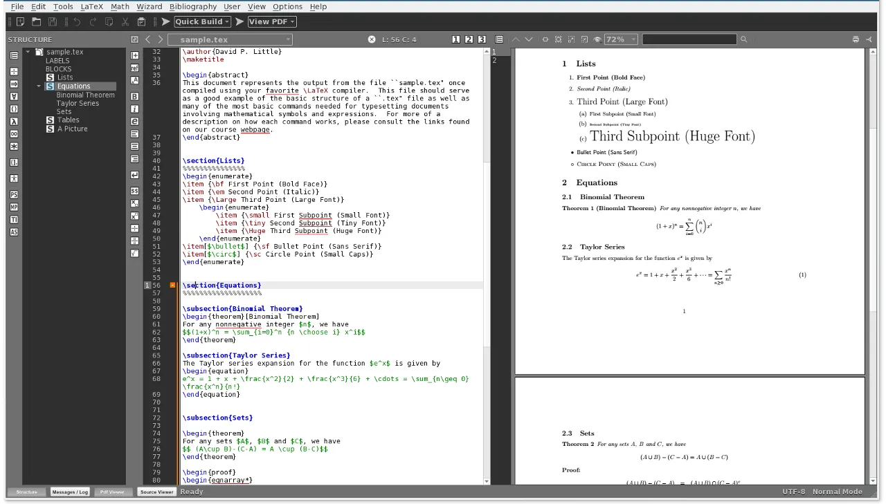 Source editor and PDF preview side by side