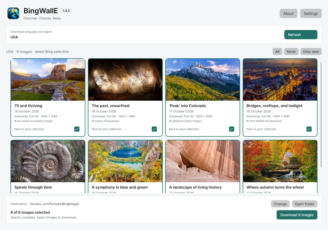 Browse recent Bing images with photographer credits