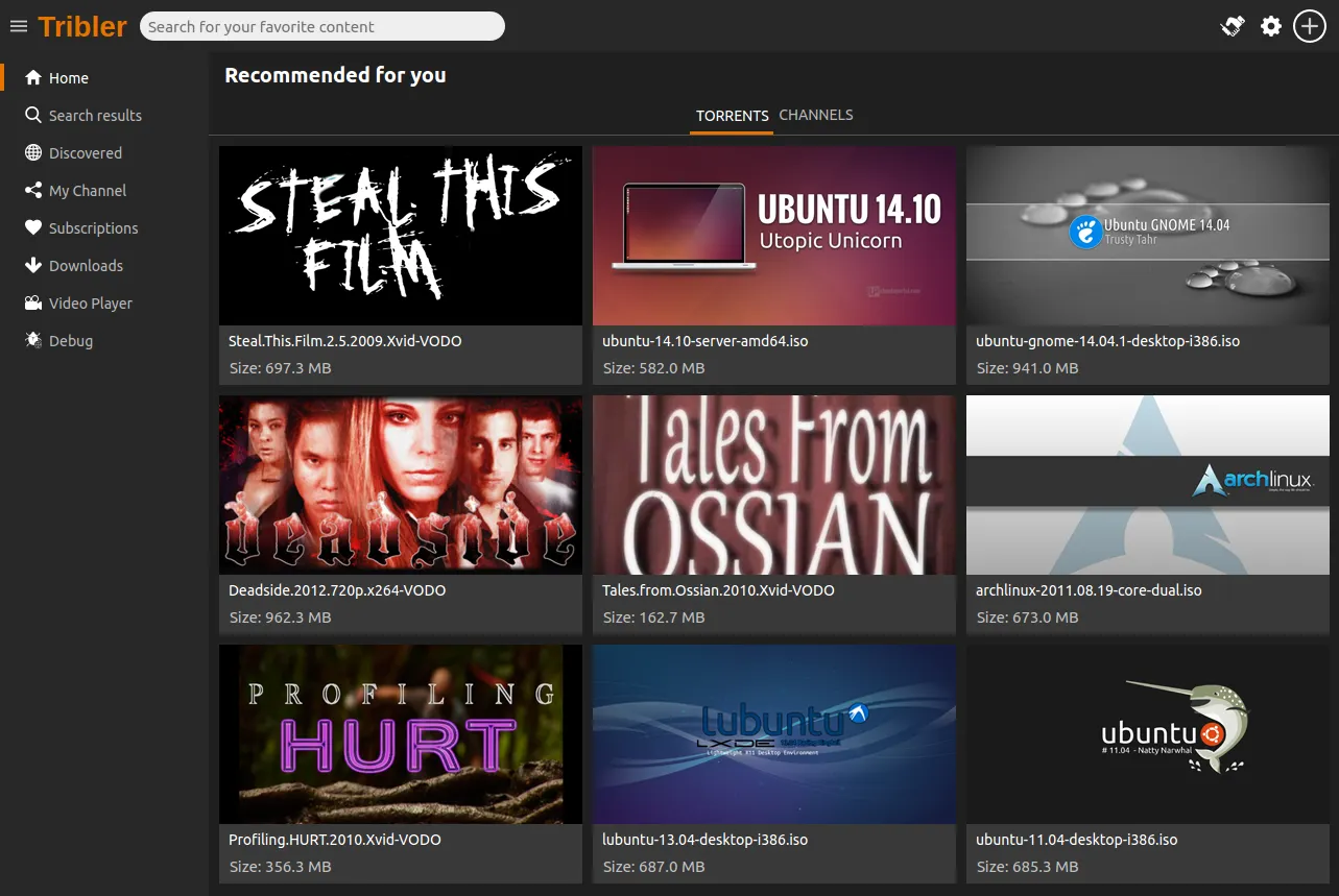 Screenshot of the Tribler UI