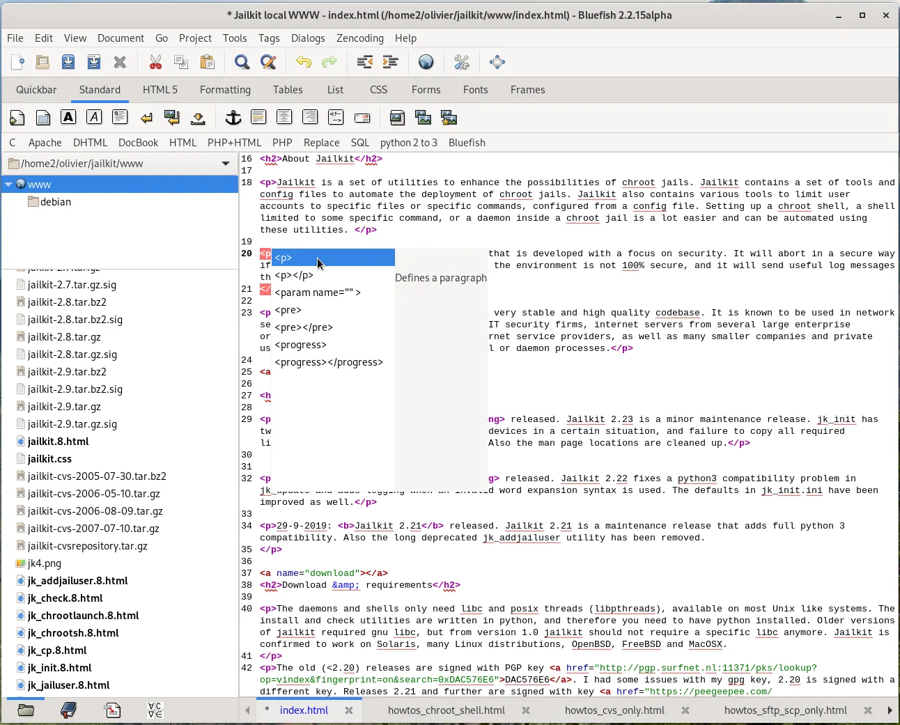 The Bluefish main window showing the application