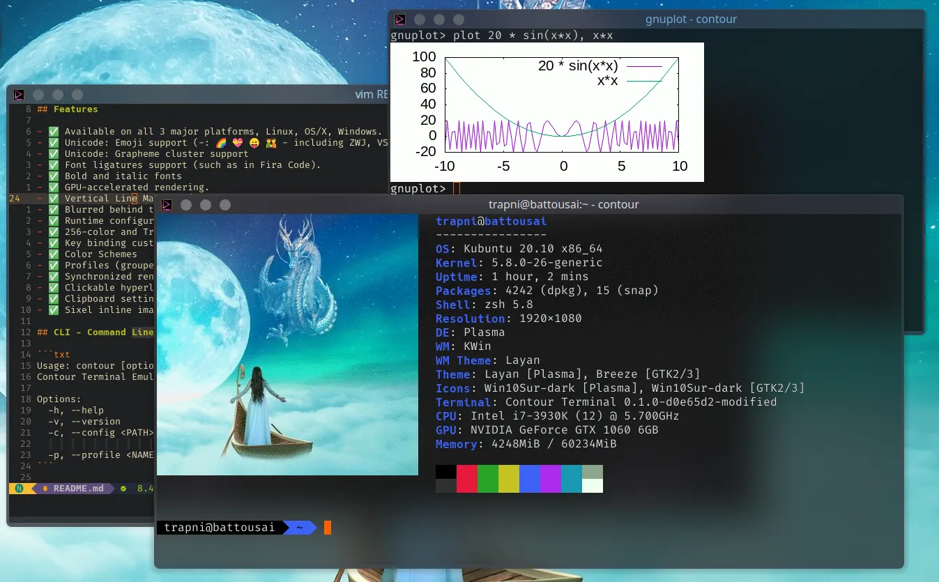 Contour Terminal emulator being used to show some of its features
