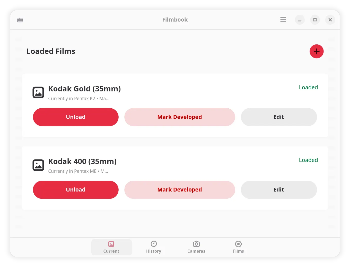 Main window with two loaded films on desktop
