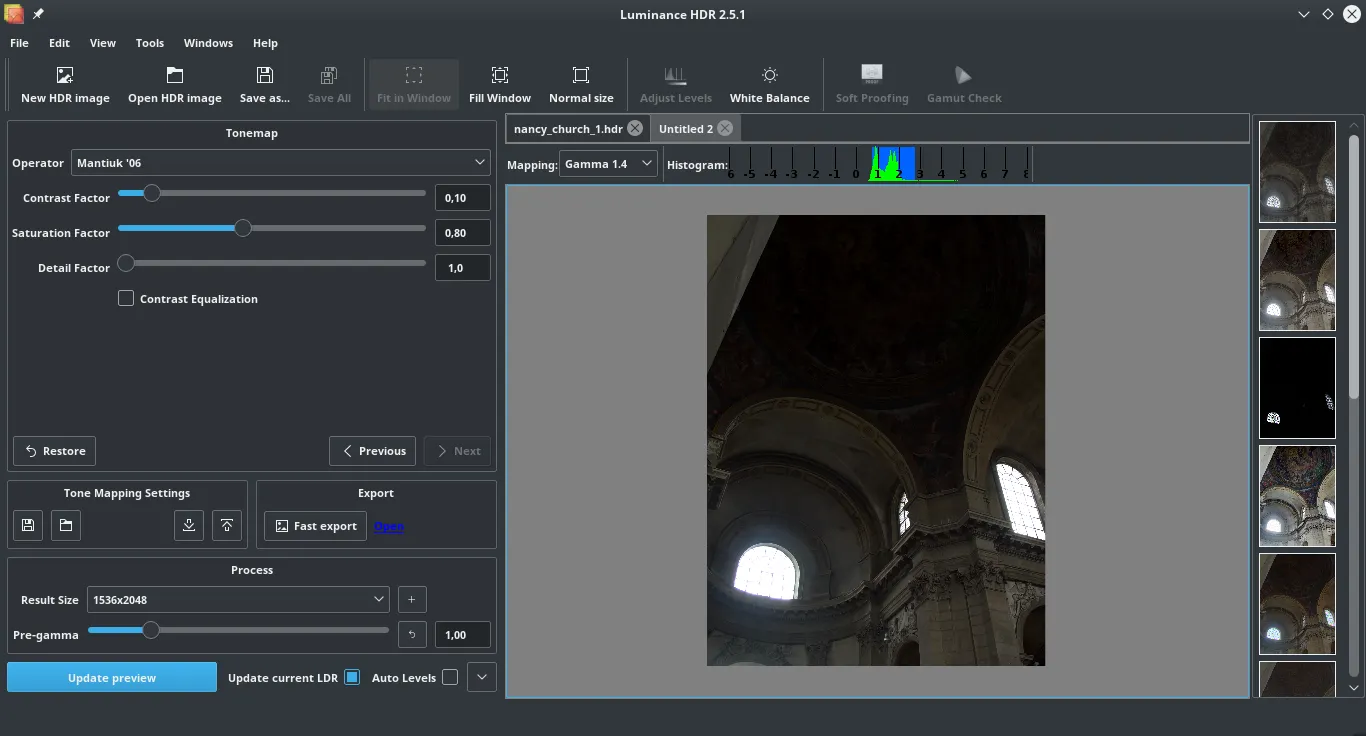 LuminanceHDR Main Window