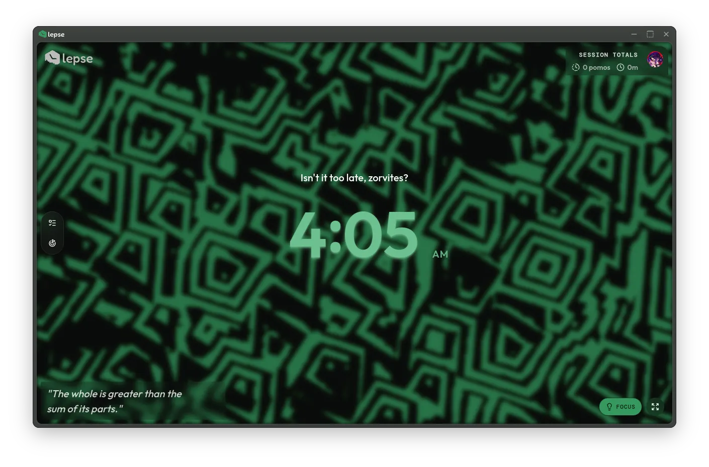 The home screen with the main clock