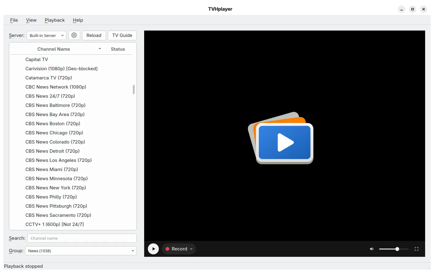 Channel list and player with the built-in server