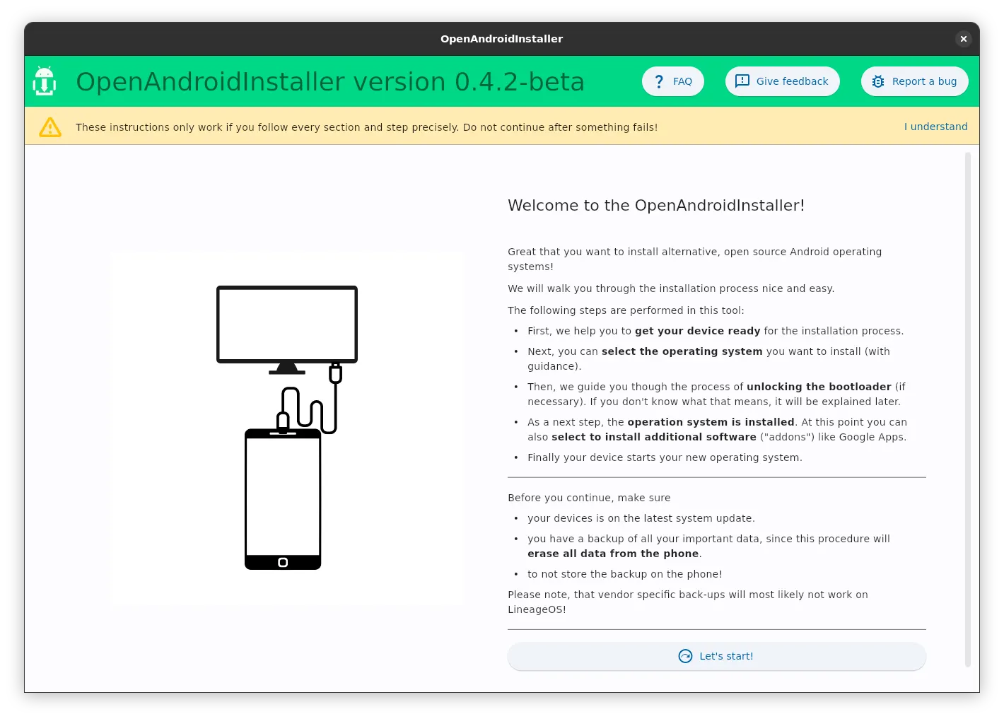 Startup page