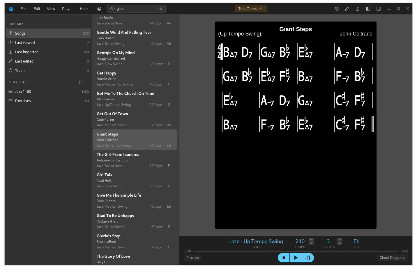 Main chord chart and playback view