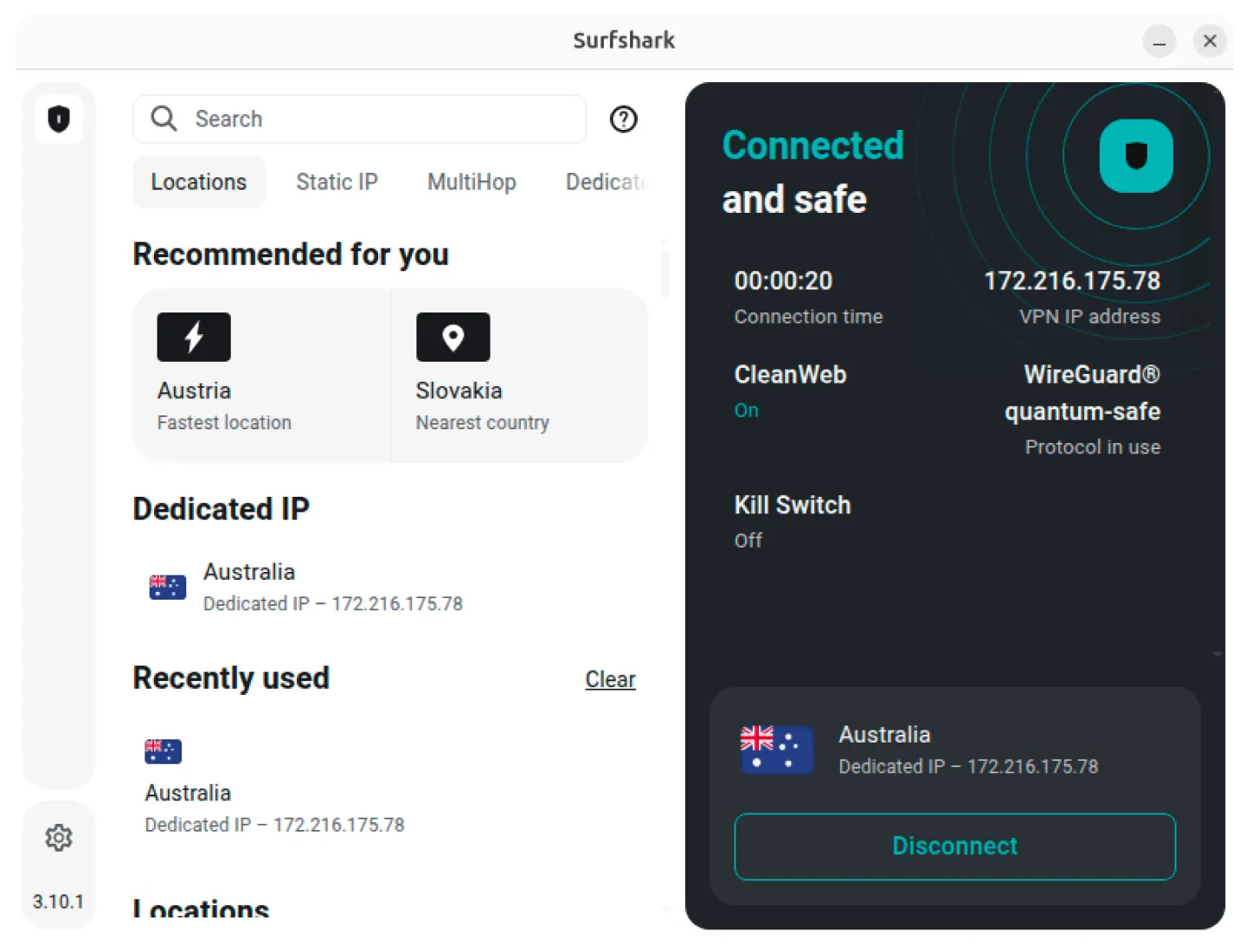 Surfshark interface
