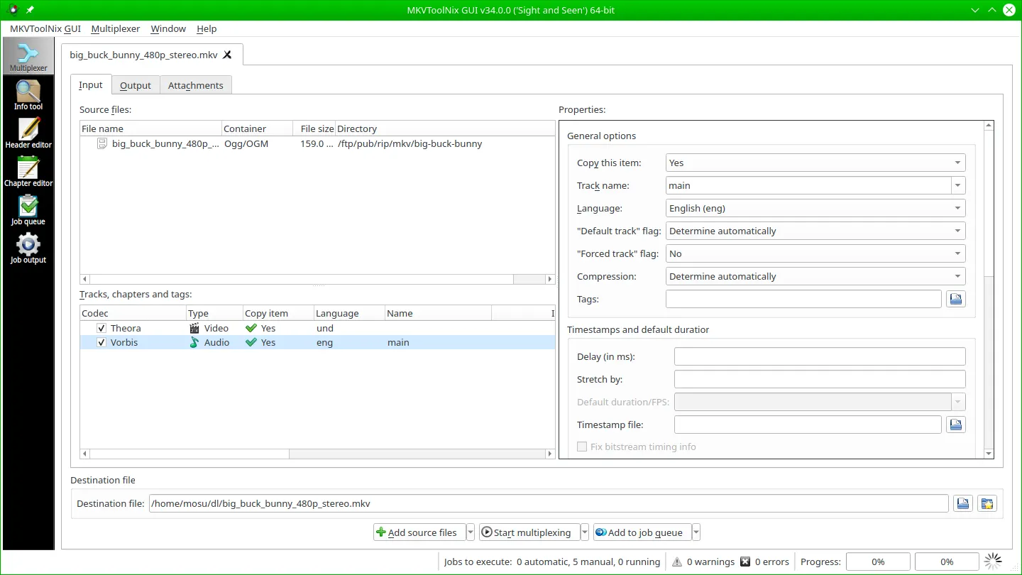 The MKVToolNix main windows.