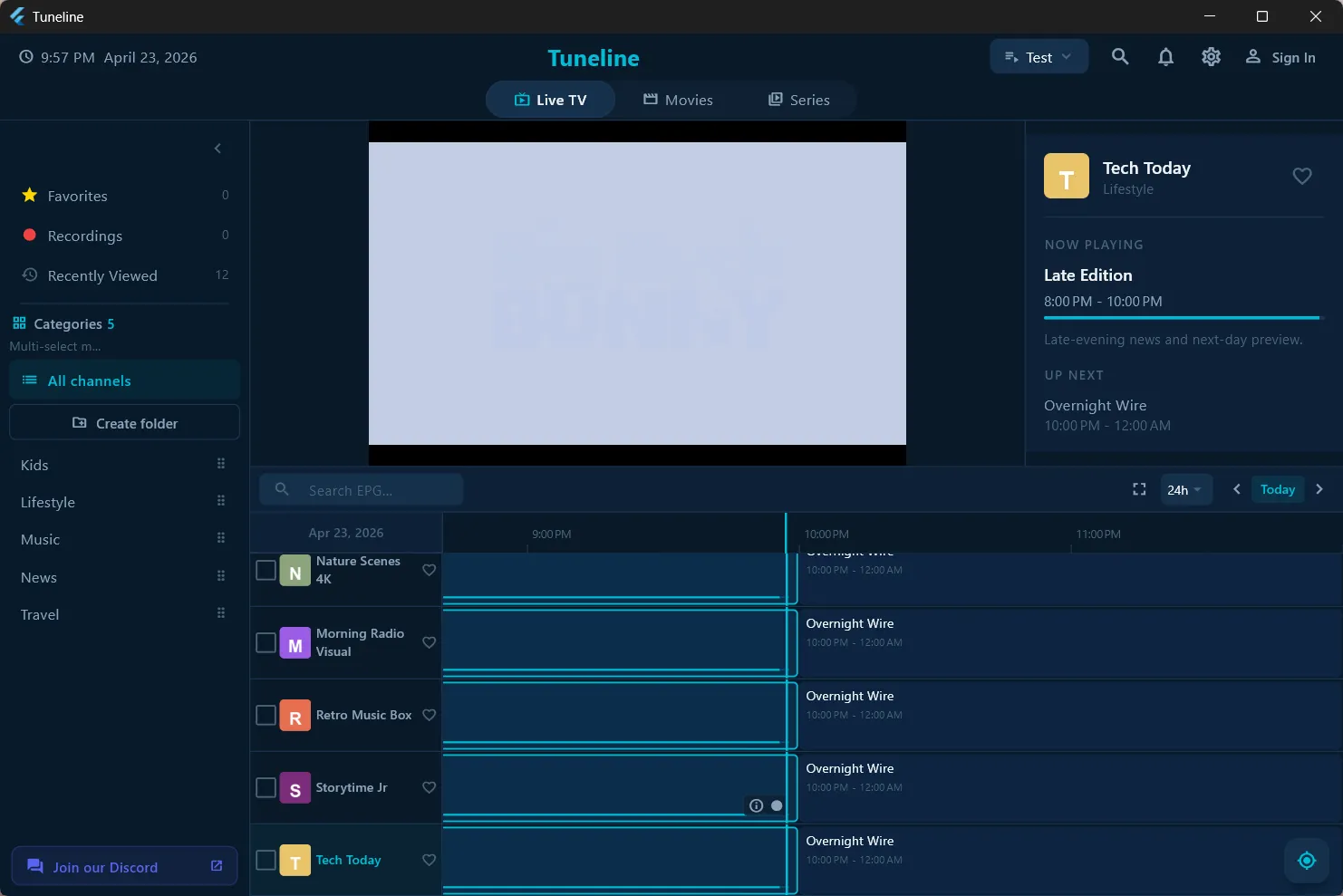 Live playback with program guide