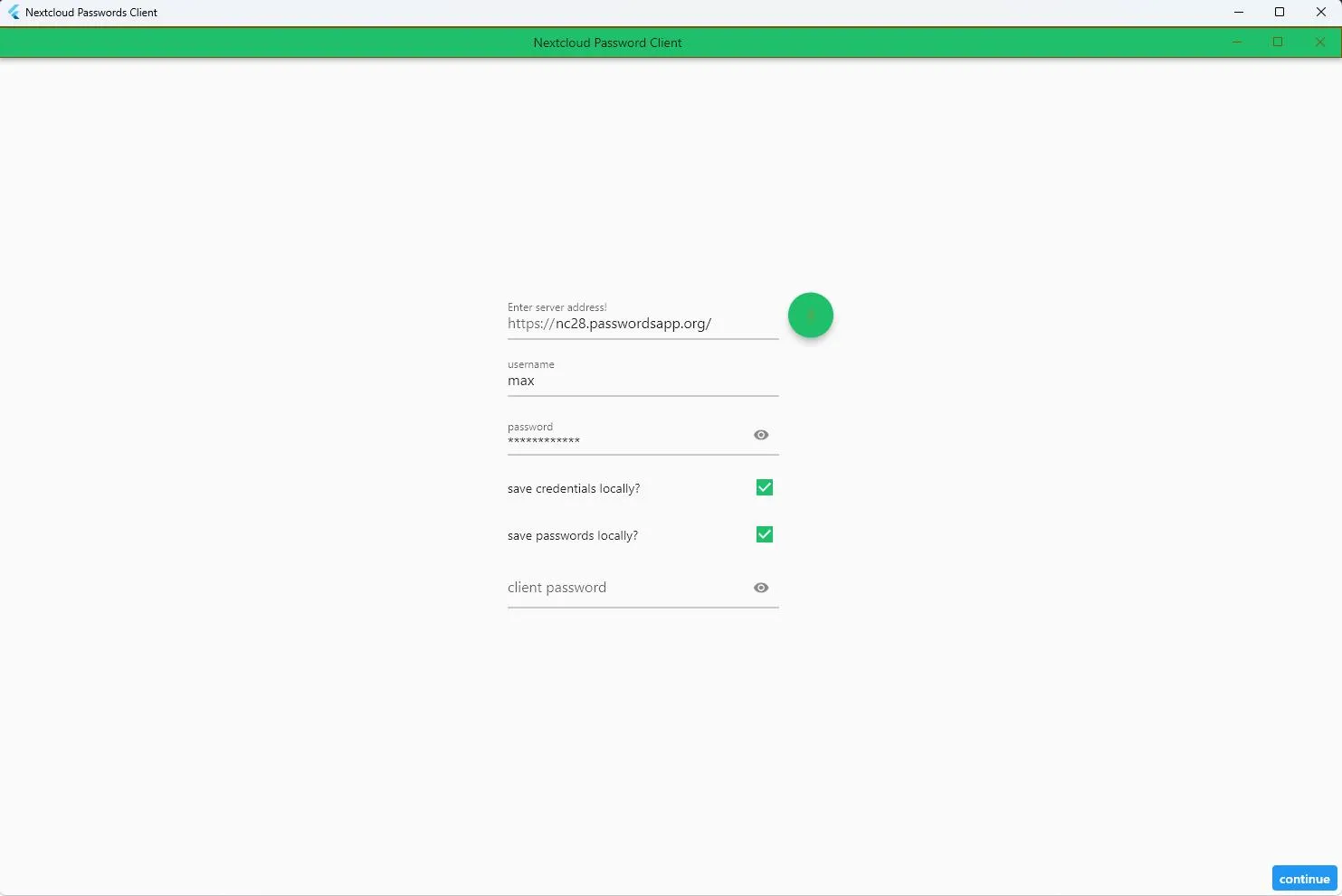 Login screen