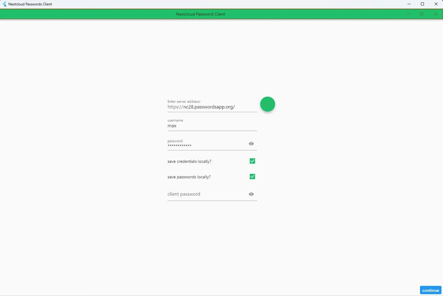 Login screen