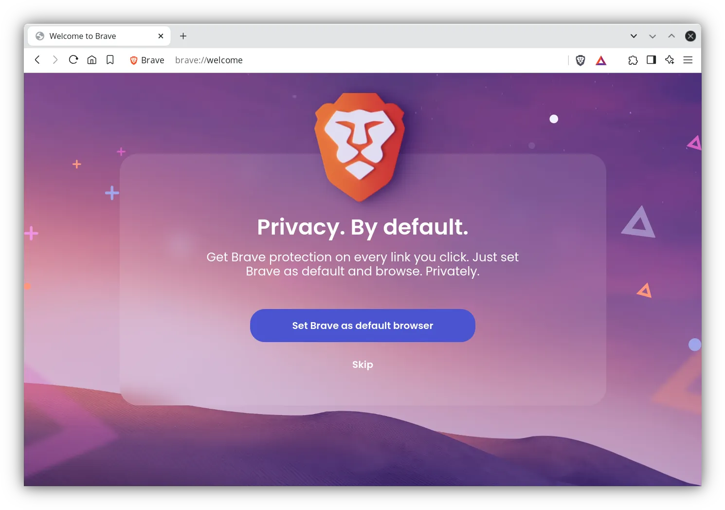 Welcome page of Brave