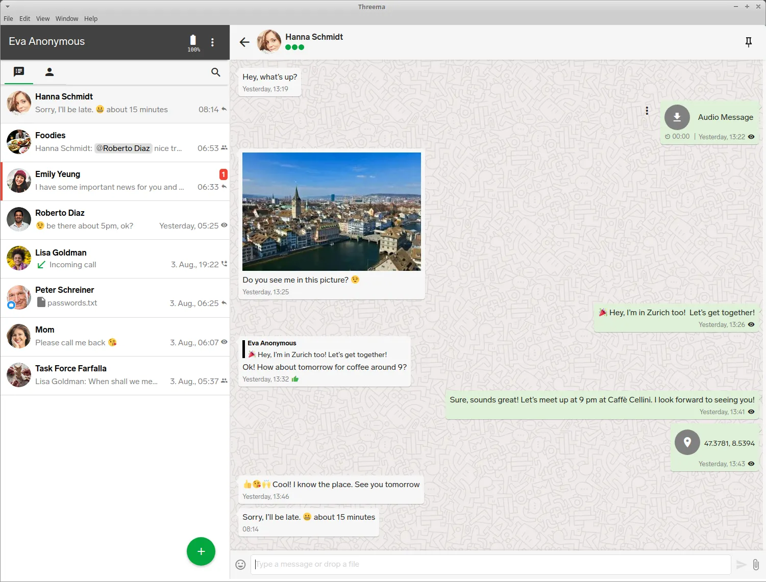 The Threema for desktop main window