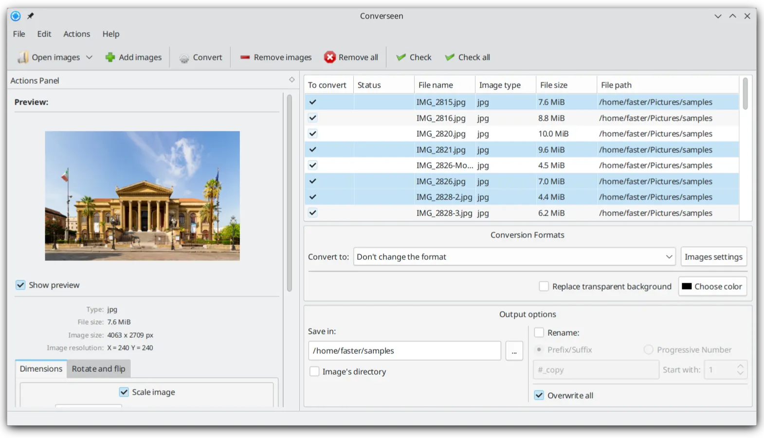 Main window showing the application in action