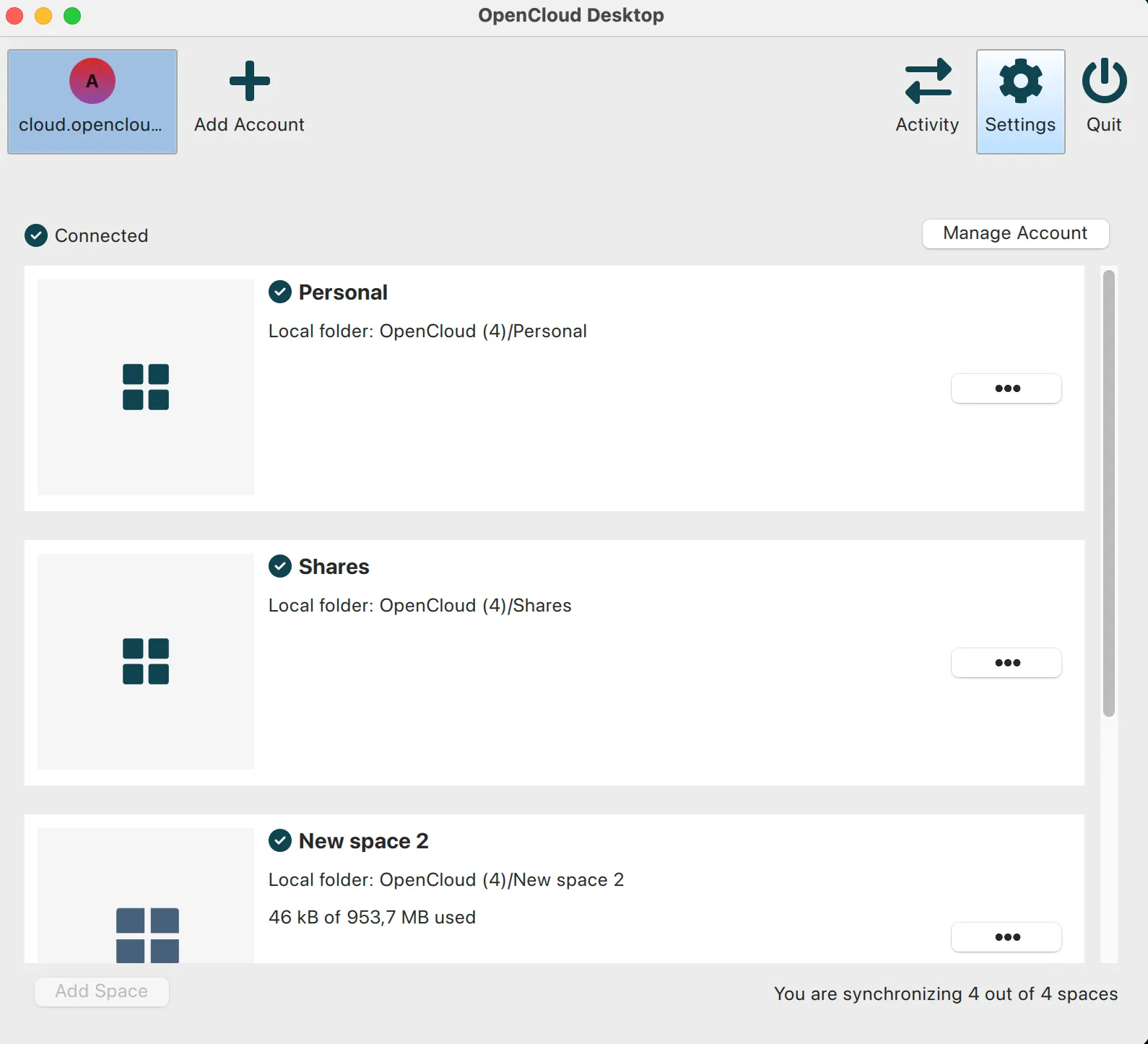 Main screen of the application