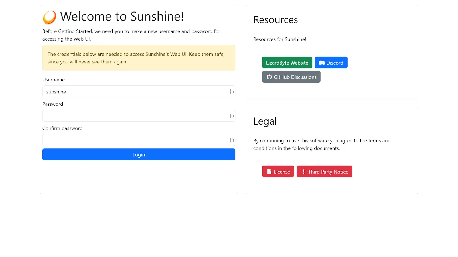 Sunshine welcome page