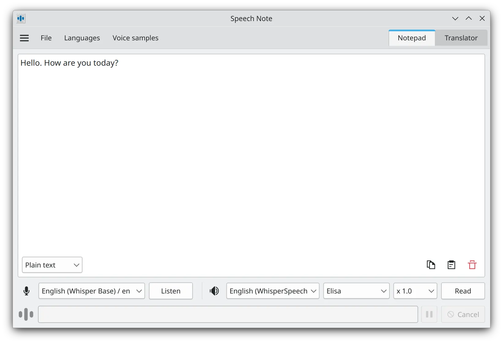 Speech Note main window
