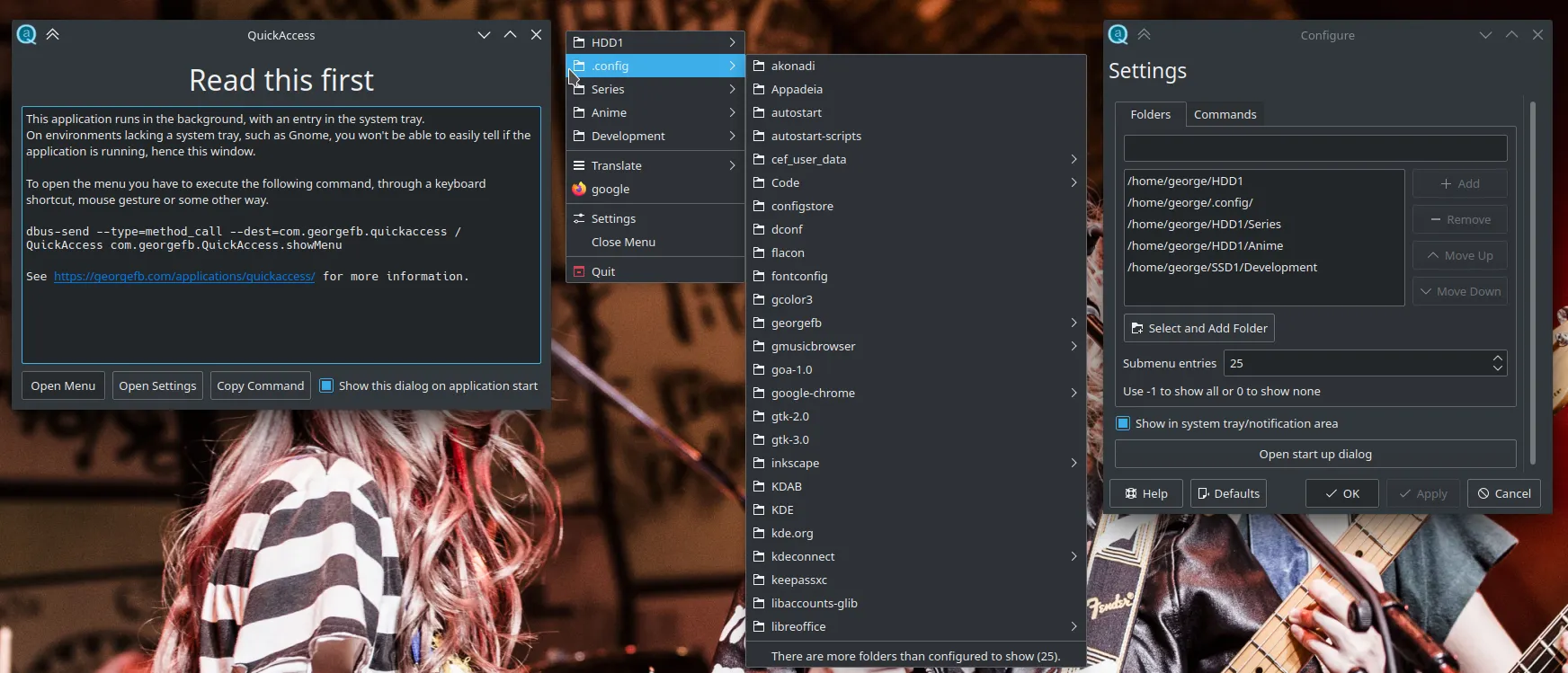 QuickAccess menu and settings
